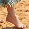 Bohemian Brass Bar Link Chain Marine Blue Enamel Sun Tassel Anklets AJEW-Z046-05G-1