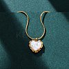 304 Stainless Steel & White Shell Heart Pendant Round Snake Chain Necklaces for Women NJEW-K255-39G-1