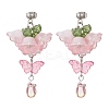 Flower with Butterfly Glass & Acrylic Dangle Stud Earrings EJEW-TA00788-3