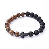 Natural Wood Beads Stretch Bracelets BJEW-JB05231-01-1