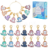 16Pcs 8 Style Cat Shape Alloy Enamel Pendant Locking Stitch Markers HJEW-SC00031-1