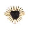 Black Cubic Zirconia Heart Sun Adjustable Ring RJEW-C028-03G-2