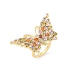 Butterfly Brass Micro Pave Colorful Cubic Zirconia Finger Rings for Women RJEW-G343-30G-01-4