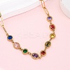 304 Stainless Steel Colorful Cubic Zirconia Flat Round Oval Link Chain Necklaces for Women NJEW-A051-06G-1