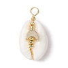 Natural Cowrie Shell Copper Wire Wrapped Pendants PALLOY-JF02932-01-1