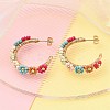 304 Stainless Steel & Bohemian Beaded C-Shaped with Flower Stud Earrings for Women EJEW-R001-03G-01-5