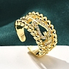 Rack Plating Brass Micro Pave Clear Cubic Zirconia Cuff Finger Rings for Women RJEW-M028-30G-03-4