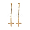Christian Upside Down Cross 201 Stainless Steel Dangle Stud Earrings EJEW-P314-01B-G-4