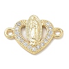 Rack Plating Brass Micro Pave Clear Cubic Zirconia Religion Heart Virgin Mary Connector Charms KK-L224-099G-04-1