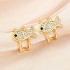 Fish Brass Micro Pave Clear Cubic Zirconia Cuff Earrings EJEW-D338-01G-3