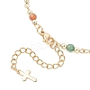 Faceted Natural Indian Agate Round Beads & 304 Stainless Steel Tiny Cross Handmade Link Chain Necklaces NJEW-JN05842-03-5