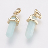 Brass Natural Amazonite Double Terminated Pointed Pendants KK-G343-11L-02G-2