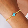 Cross Synthetic Turquoise & Round Brass Beaded Stretch Bracelets VG5379-1-3