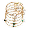 5Pcs 5 Styles Alloy Chain Bracelet & Bangle Set for Women WG6073F-01-5