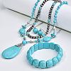 Teardrop Synthetic Turquoise Pendant Necklaces & Dangle Earrings & Stretch Bracelets Sets FS-WGCD8C0-01-4