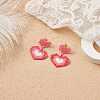 Glass Seed Braided Double Heart Dangle Stud Earrings EJEW-MZ00017-2