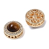 Brass with Cubic Zirconia and Tiger-Eye Flat Round Multi-Strand Links KK-Q030-16G-2