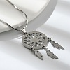 Bohemian 201 Stainless Steel Snowflake Woven Web/Net with Feather Pendant Necklaces NJEW-P327-07P-A-2