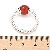 Platinum Tone Iron Bead Natural Mixed Stone Stretch Finger Rings RJEW-JR00142-4
