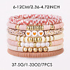 7Pcs Heart Pattern Polymer Clay & Plastic Pearl & CCB Plastic Beaded Stretch Bracelet Set for Women FS-WG634BB-08-1