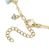 Natural Larimar/Moss Agate/Fluorite/Rutilated Quartz/Garnet Chips Charm Brass Figaro Chain Anklets AJEW-AN00667-5