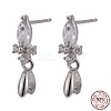 Rhodium Plated 925 Sterling Silver Stud Earring Findings STER-F048-34P-6