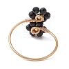 Flower Natural Rainbow Moonstone & Black Spinel Finger Rings RJEW-JR00777-5