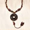 Ethnic Style Alloy & Porcelain Ceramic Beads & Wood Ring Pendant Tassel Y Necklaces LS-NJEW-D308-02-4