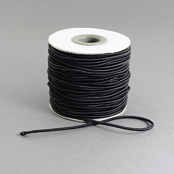Round Elastic Cord, with Nylon Outside and Rubber Inside, Black, 1.2mm, about 109.36 yards(100m)/roll