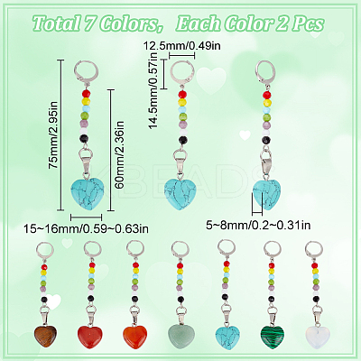 14Pcs 7 Colors Heart Natural & Synthetic Gemstone Pendant Locking Stitch Markers HJEW-SC00095-1