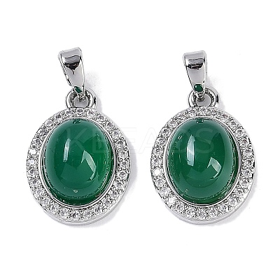 Natural Green Onyx Agate(Dyed & Heated) Oval Pendants KK-U043-34P-01-1