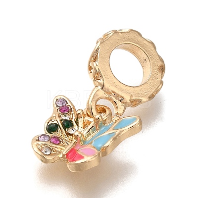 Rack Plating Alloy Rhinestone European Dangle Charms PALLOY-P307-09G-1