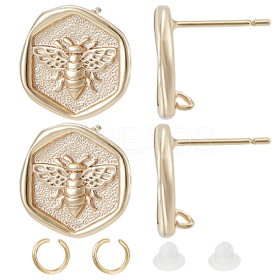 10Pcs Bee Brass Stud Earring Findings DIY-BBC0001-35-1