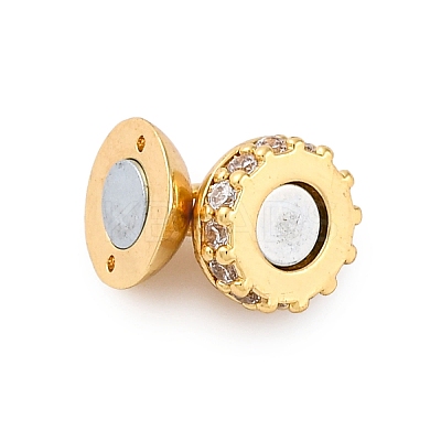 Brass Micro Pave Clear Cubic Zirconia Magnetic Clasps KK-P291-03G-1