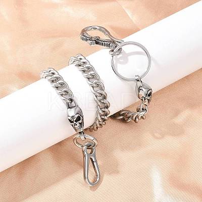 304 Stainless Steel Cuban Link Chain Skull Pants Chains with S-Hooks AJEW-D001-01C-ASP-1