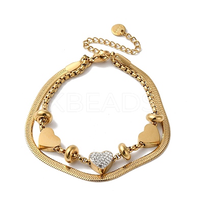 Stainless Steel Crystal Rhinestone Heart Multi-strand Bracelets for Women BJEW-G719-09G-1