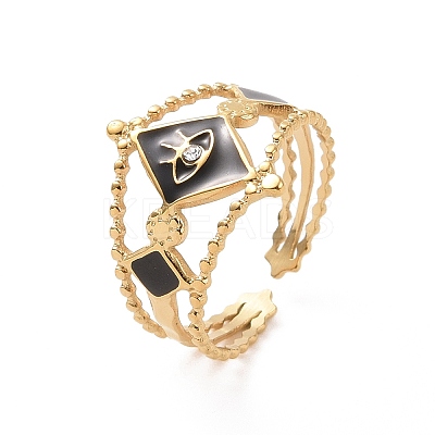 304 Stainless Steel Evil Eye Hollow Out Open Finger Ring RJEW-C057-03G-1