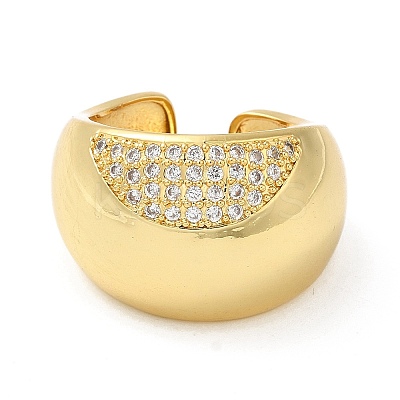 Rack Plating Brass Micro Pave Cubic Zirconia Open Cuff Rings RJEW-E080-01G-1