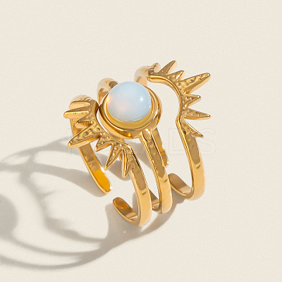 304 Stainless Steel Opalite Cuff Open Rings for Women LQ1923-1