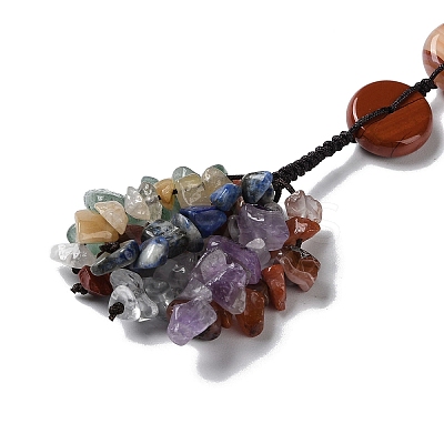 7 Chakra Flat Round Natural Gemstone Pendant Decoration HJEW-H060-04-1