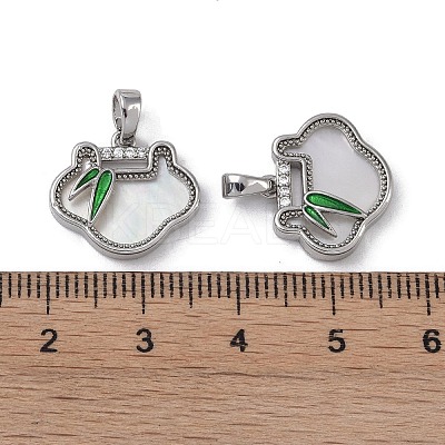 Brass & Shell & Clear Cubic Zirconia Charms KK-G497-18P-1