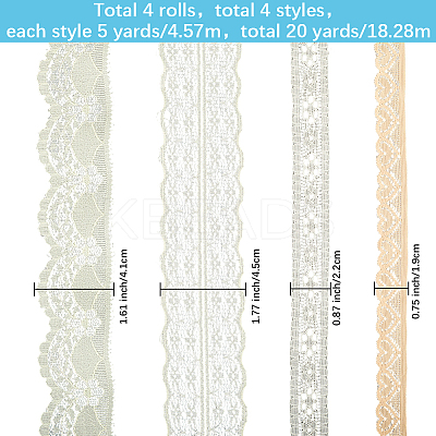 4 Styles Polyester Lace Trim OCOR-GF0005-25C-1