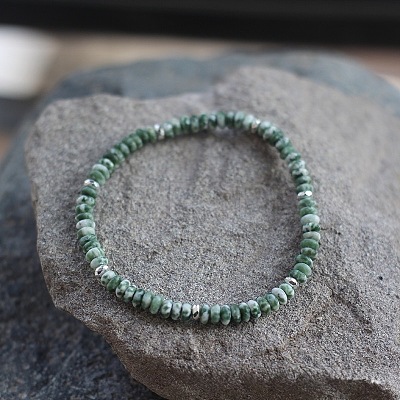 Natural Green Spot Jasper Rondelle Beaded Stretch Bracelets UT5328-15-1