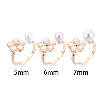 Flower Brass Micro Pave Clear Cubic Zirconia & Shell Cuff Ring Settings KK-T076-75G-1