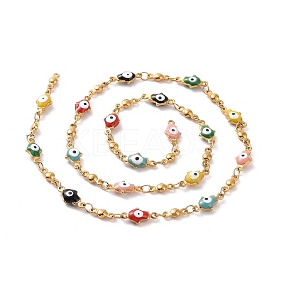 Enamel Hamsa Hand with Evil Eye Link Chains CHS-G023-02G-02-1