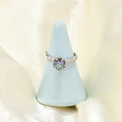Rhodium Plated 925 Sterling Silver Moissanite Adjustable Rings for Women RJEW-U038-04P-1