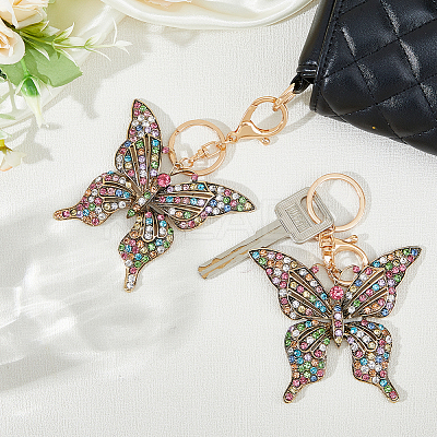 2Pcs Colorful Rhinestones Hollow Butterfly Alloy Pendant Keychain KEYC-HY0001-14-1