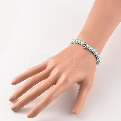 Round Glass Pearl Beaded Stretch Bracelets BJEW-JB02169-1