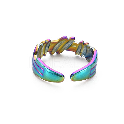 Rainbow Color 304 Stainless Steel Empaistic Open Cuff Rings RJEW-N038-044M-1