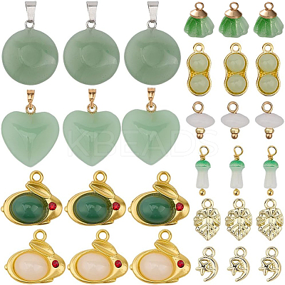 30Pcs 10 Styles Alloy with Glass Imitation Jade Pendants FIND-SC0019-80-1